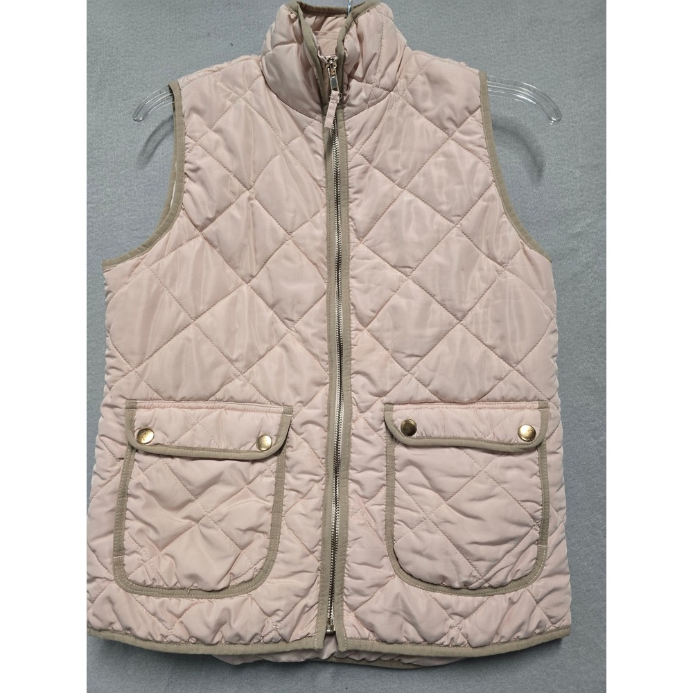 Quinn Women Blush Pink Quilted Puffer Vest Tan Trim Zip Front Small